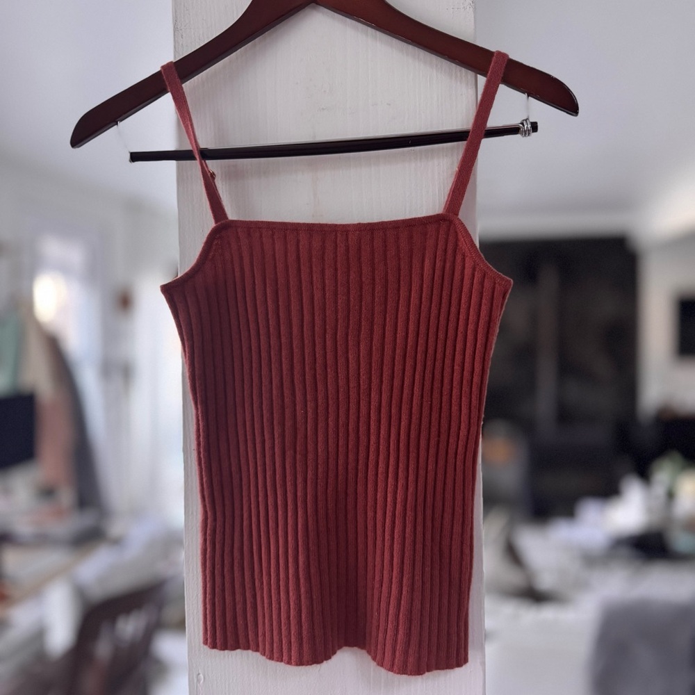 The Cashmere Project Rust Ribbed Knit Tank Top - Picture 2 of 9